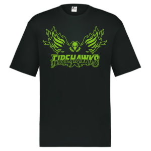 Firehawks black HYL performance shirt with lime green lettering