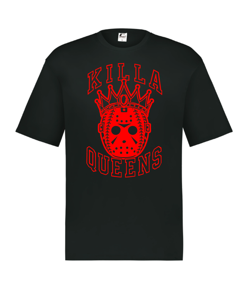 Killa Queens black HYL performance shirt with red lettering
