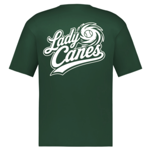 Lady Canes hunter green HYL performance shirt with white lettering