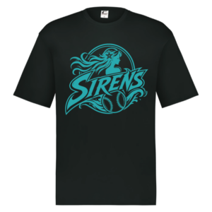 Sirens black HYL performance shirt with teal lettering
