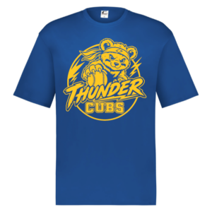 Thunder Cubs royal blue HYL performance shirt with yellow lettering