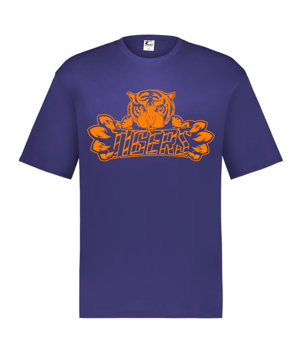 Tigers purple HYL performance shirt with orange lettering