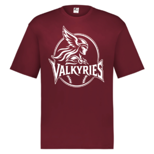 Valkyries maroon HYL performance shirt with white lettering