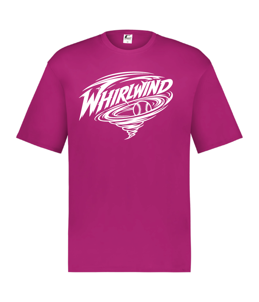 Whirlwind dark pink HYL performance shirt with white lettering