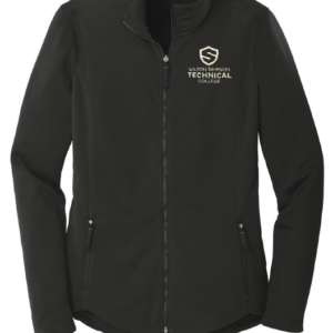 Black fleece jacket showing Wilton Simpson Technical College academy embroidery