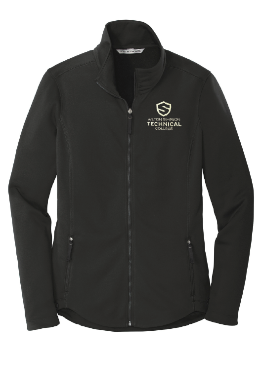 Black fleece jacket showing Wilton Simpson Technical College academy embroidery